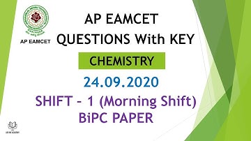 AP EAMCET BiPC Question paper Chemistry (Q 121 to 160) 24.09.2020 Shift 1 paper with key #APEamcet