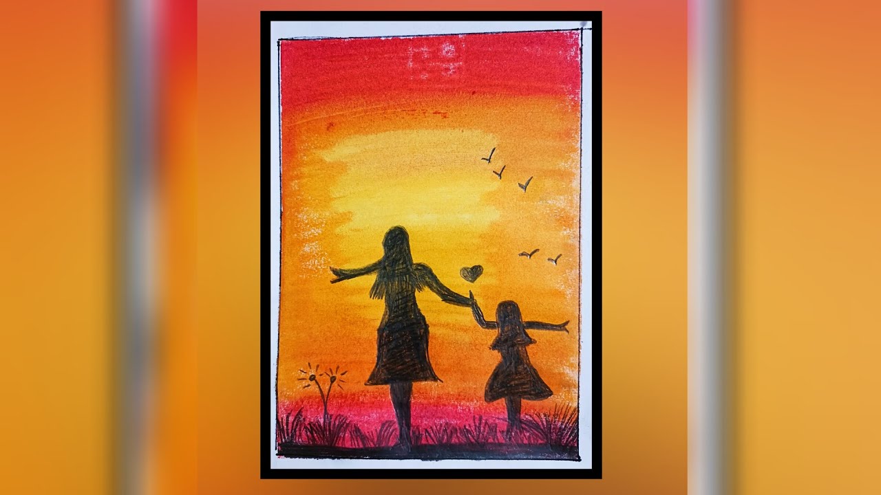 Mom and daughter drawing / Mother's day drawing / Easy oil pastels
