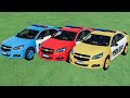 TRANSPORTING ALL COLORS CHEVROLET POLICE CARS VEHICLES WITH PICKUP TRUCKS ! FS22