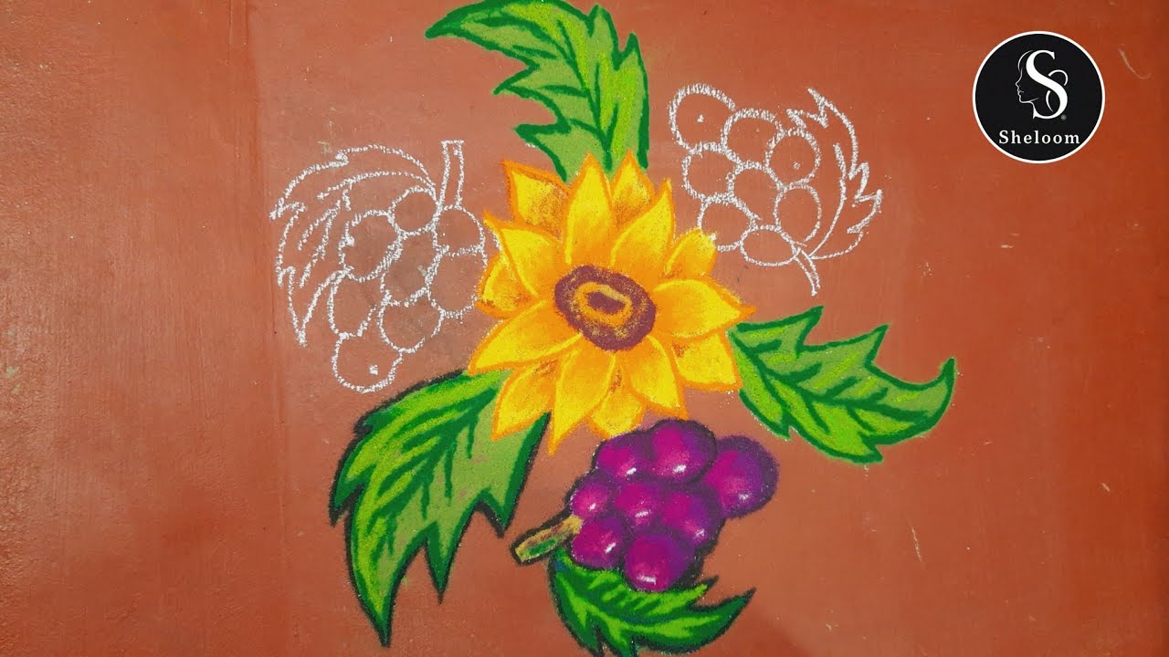 Margali special, easy 5x3 kolam, grapes and sunflower, #Sheloom arts and crafts