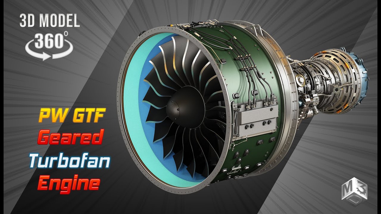 PW GTF Geared Turbofan Engine Markos3d 360 Degree Turn Around YouTube
