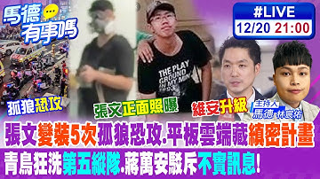 【馬德有事嗎】張文"變裝5次"孤狼恐攻.平板雲端藏"縝密計畫" 青鳥狂洗"第五縱隊".蔣萬安駁斥"不實訊息"! 20251220 @大新聞大爆卦HotNewsTalk