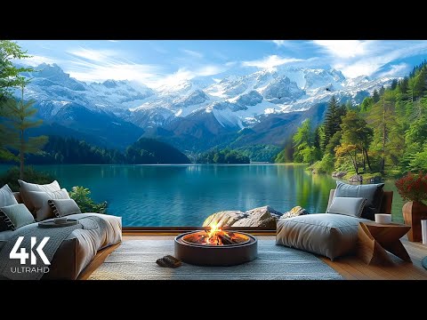 Spring Ambience 🍀 | Sunny Day Space by the Lake with Nature Sounds & Relaxing Campfire