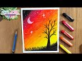 Cómo dibujar un PAISAJE FÁCIL con ÓLEO PASTEL - How to draw EASY LANDSCAPE with OIL PASTEL
