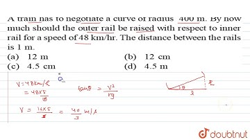 A train has to negotiate a curve of radius  400 m. By how much should the outer rail be raised with
