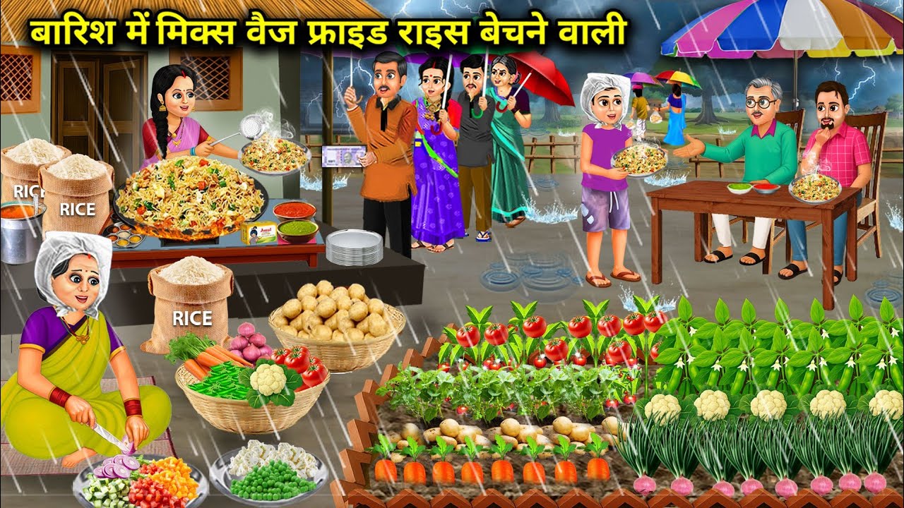 बारिश में गरीब मिक्स वैज फ्राइड राइस बेचने वाली | Poor Mixed Veg Fried Rice Seller In The Rain | 