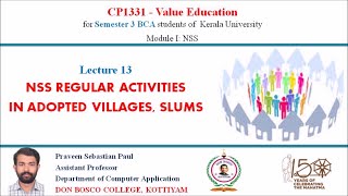 Value Education – Lecture 13 – NSS REGULAR ACTIVITIES IN ADOPTED VILLAGES, SLUMS - BCA Sem 3