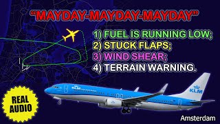 Minimum fuel, MAYDAY, stuck flaps. KLM Boeing 737 has problems over Amsterdam Airport. Real ATC
