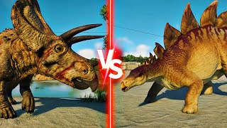 Stegosaure VS Torosaurus  Dinosaurs Battle Animation  Jurassic World Evolution 2