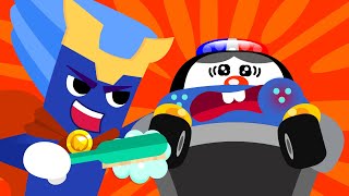 Toothbrush Man with Police Cars | Chika Puka Good Habits Song | Car Nursery Rhymes & Kids Songs