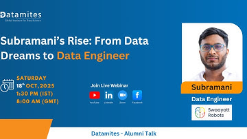 Datamites Alumni Talk : Subramani’s Rise: From Data Dreams to Data Engineer