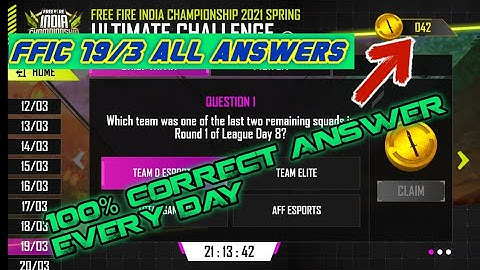 Free Fire Esport Ultimate Challenge 19/3 All Answers of FFIC