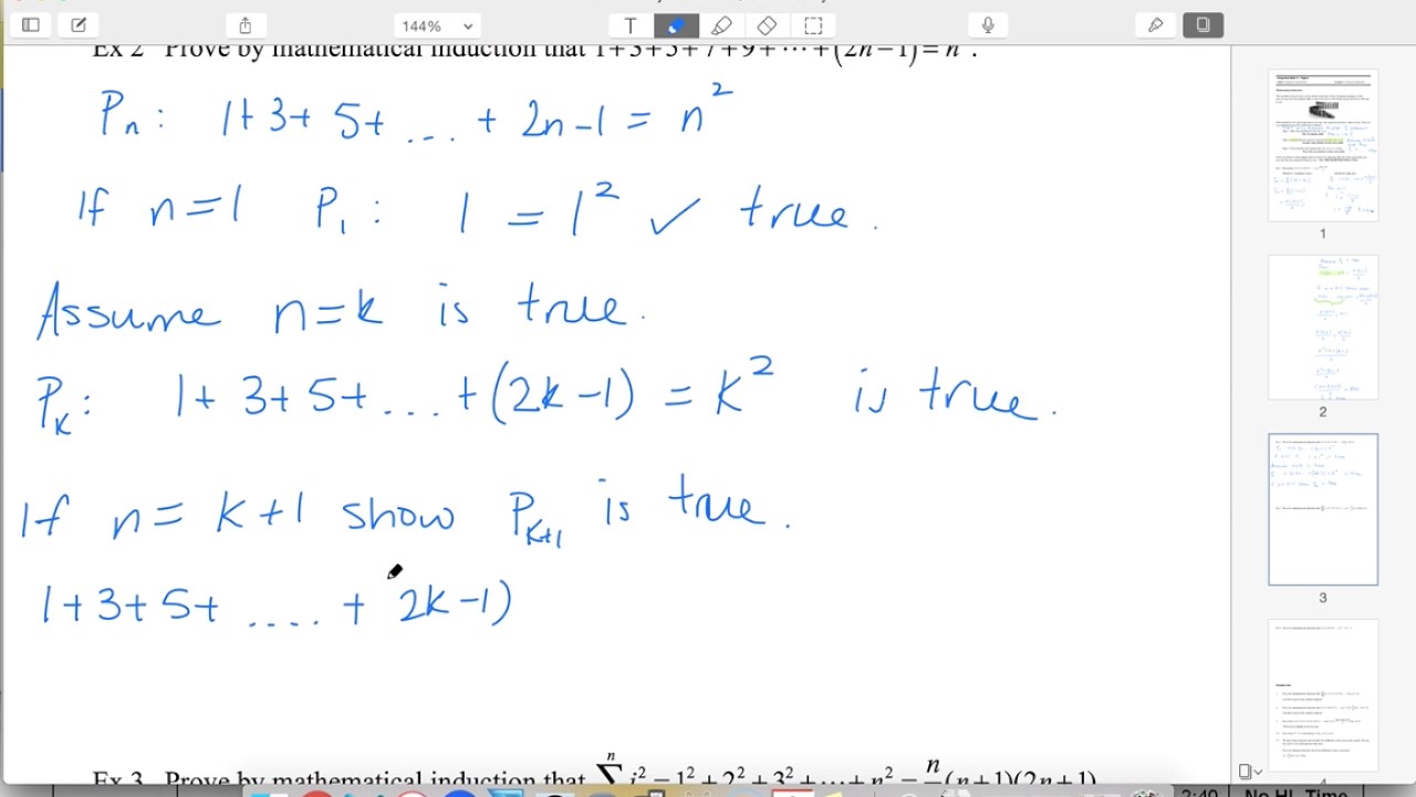 05 07 Ex2 Prove Sum Of First N Odd Numbers Is N 2 By Induction Youtube