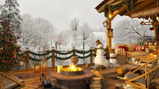 4K Winter Cozy Cabin in Mountains at Coffee Shop Ambience ☕ Smooth Jazz Music to Relax/Study/Work to