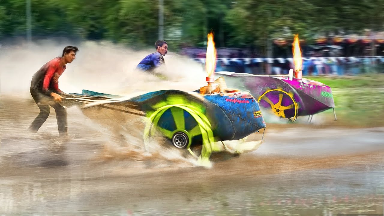 Riding Thailand's Fastest Tractors in Muddy Rice Fields - YouTube