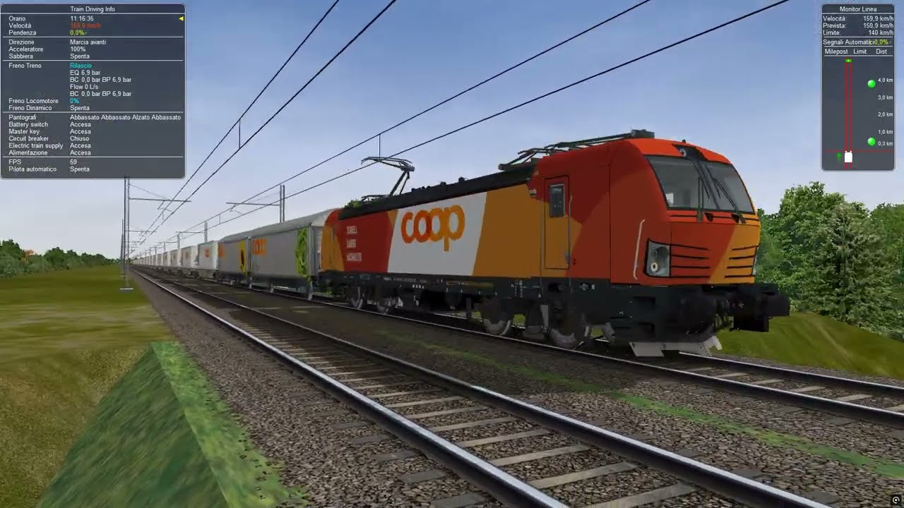 Viaggio da Bressanvido a Melzo Scalo del treno merci dei formaggi a marchio Coop con loco Coop 1Pt.