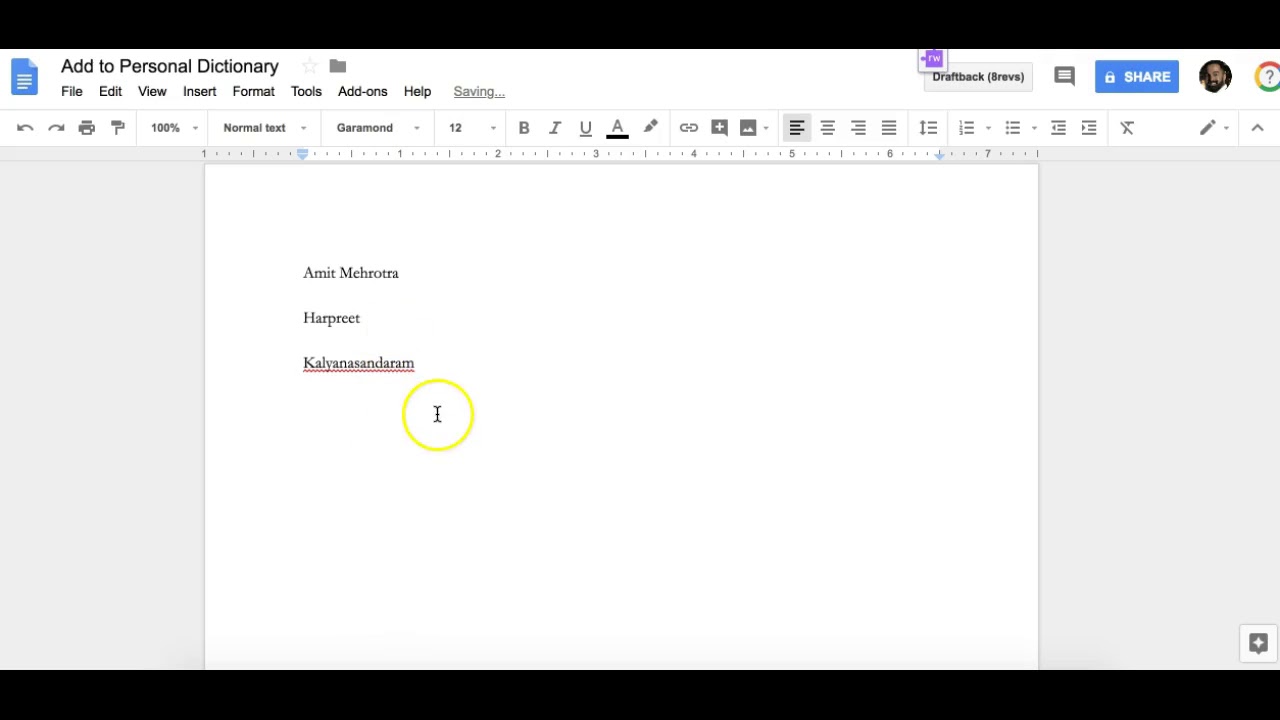 Add to Personal Dictionary