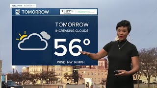 Clearing skies tonight but cold and cloudy tomorrow