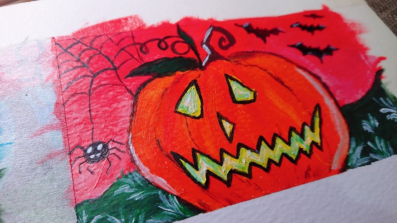 easy acrylic painting spooky pumpkin step by step - Halloween painting ...