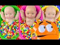 Full of 3 Rainbow BathTubs Candy with M&amp;M's &amp; Magic Slime Cutting Video