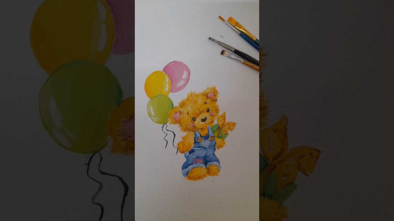 Teddy bear painting | Acrylic on canvas #shorts#teddy#satisfying#viralvideo#balloons