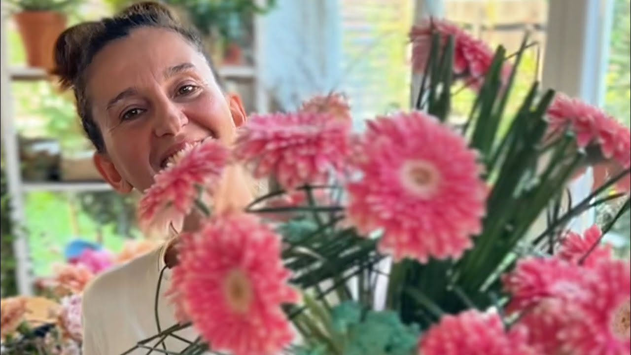 👉 Cum fac un buchet ❤️👀cu gerbera roz 