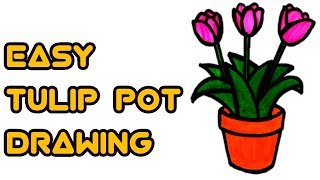 How to draw a Tulip in a Pot | Tulip flower | Flower | Drawing | How to draw Tulip | Pencil Drawings