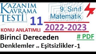 9. Sınıf | MEB | Kazanım Testi 11 | Matematik | Denklemler ve Eşitsizlikler 1 | EBA | 2022 2023