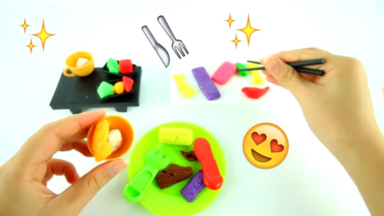Making Food Rice Sushi Steak Vegetable Learn Color Surprise Playdoh Eggs Star Fun Song for Children