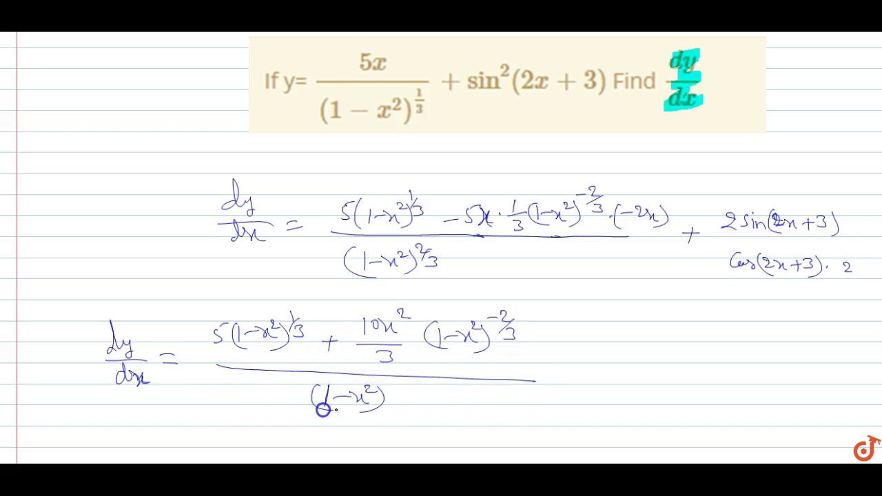 If Y 5x 1 X 2 1 3 Sin 2 2x 3 Find Dy Dx Youtube