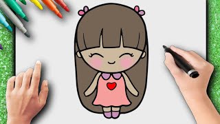 COMO DESENHAR UMA BONECA FOFA E FASHION TUMBLR I DESENHO FOFO PARA MENINAS  I DRAW DOLL CUTE 