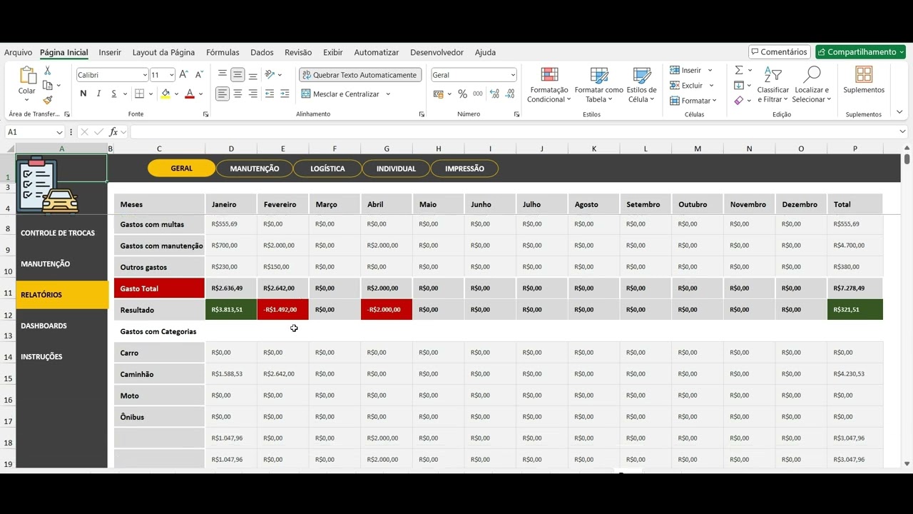 Planilha para Controle de Frota Completa em Excel