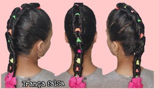 Penteado Infantil Fácil com Trança Falsa e Ligas