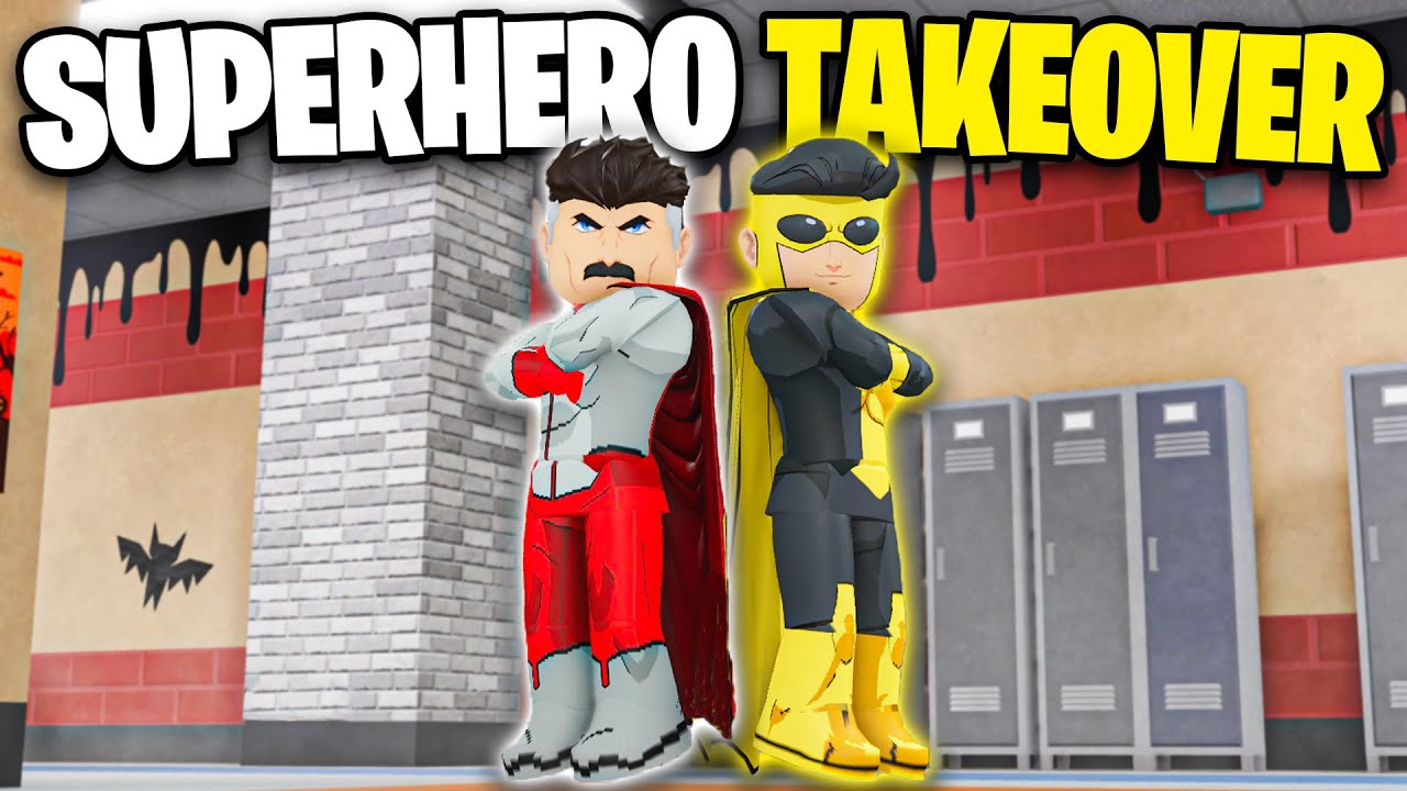 Троллинг в роли дуэта супергероев в драке Roblox в школе