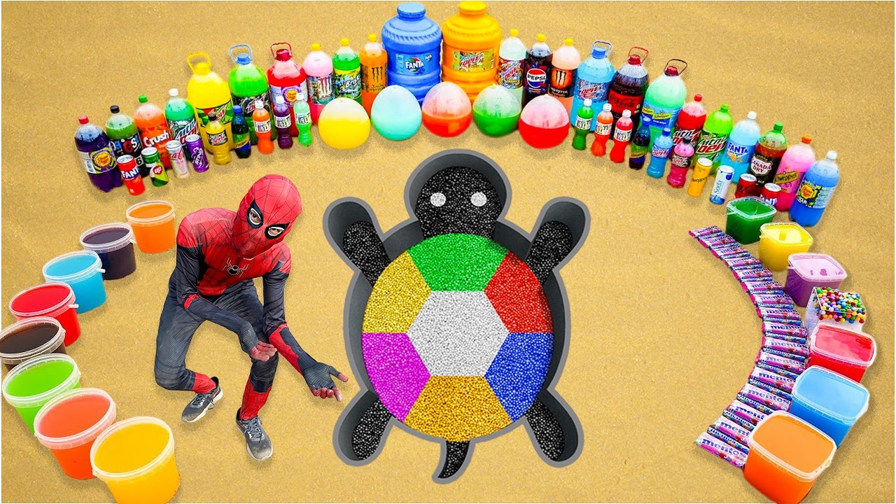 Как сделать радужную черепаху из Orbeez, гигантской Mountain Dew, Fanta, Pepsi, 7UP, Coca-Cola и ...
