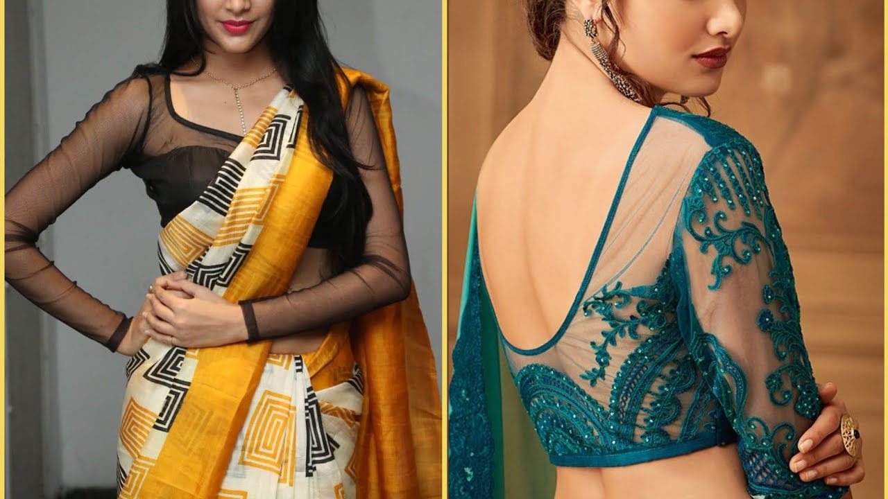 Partywear net sleeve blouses - Best Net blouse designs for sarees ...