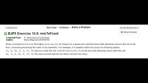 Exercise 10.6 (minToFront) Java Tutorial || Practice-It