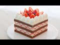 ( 딸기가 듬뿍 ♡ 아이싱 없는 ) 생크림 딸기 케이크 만들기, 노아이싱 딸기케이크 Strawberry Cake [홈베이킹], 베이킹 ASMR, 쿠킹씨 cooking see