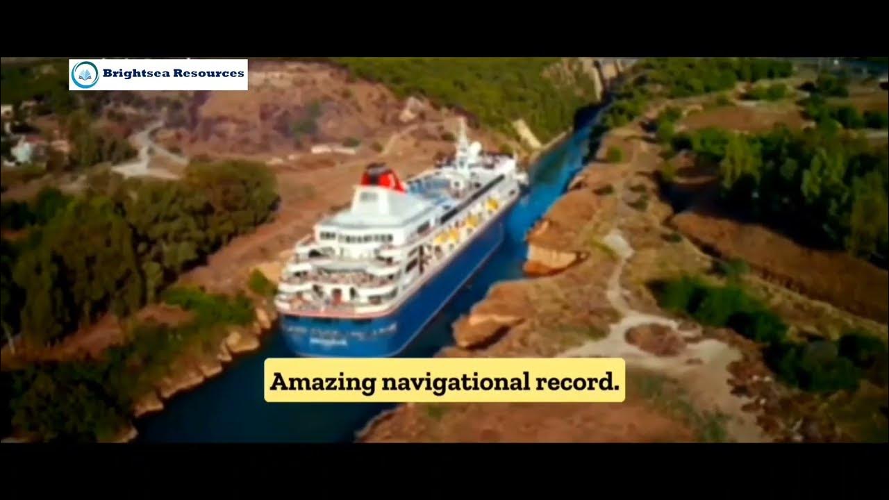 Amazing navigational record of ship squeezing through a narrow canal