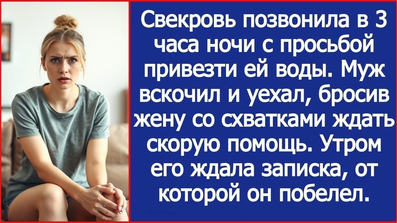 Свекровь позвонила в 3 часа ночи с просьбой привезти ей воды  Муж оставил рожающую жену и уехал