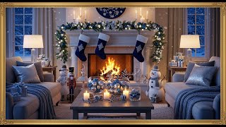 Frame TV Art - Frame Art TV with Music: Elegant Winter Wonderland: Blue & Silver Christmas Fireside
