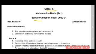 CBSE Class-10th Mathematics-Basic(241) Sample paper 2020-21 (Hindi English medium) Solutions Q1-Q5