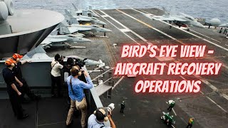 View From Above (Vulture's Row) - F-18 Lands On The Flight Deck of an Aircraft Carrier