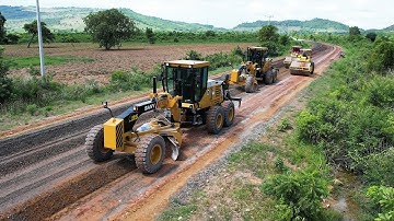 Amazing Work! Strong Motor Grader and Road Roller Process Technologies, Road Stone Mixing Techniques