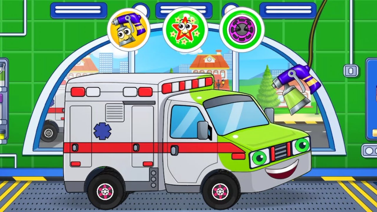 Ambulance car wash show for kids, kids animation video, kids cartoon