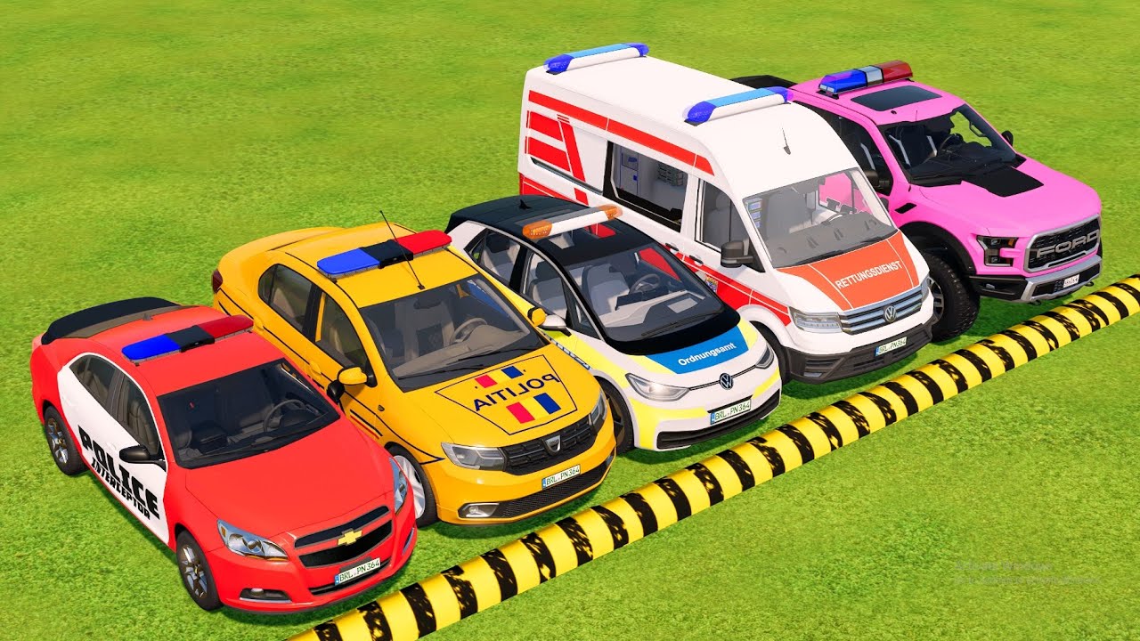 TRANSPORTING ALL COLORS POLICE CARS  VEHICLES WITH MAN BIG TRUCKS ! FS22 #56