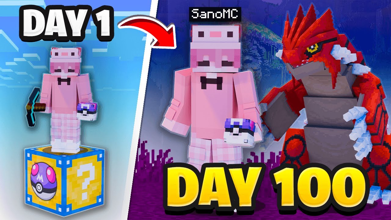 Tóm tắt 100 Ngày Trên 1 Lucky Block Minecraft Cobblemon Sinh Tồn Siêu Khó !!