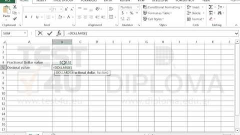 Use the DOLLARDE function to convert a currency value from fractional to decimal (Excel 2013)