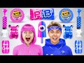 PINK VS BLUE FOOD CHALLENGE || Eating Only 1 Color Food For 24 Hours Challenge By 123 GO! TRENDS