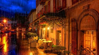 Our First Date Rainy Night Outside Coffee Shop Ambience with Relaxing Piano Music and Rain Sounds